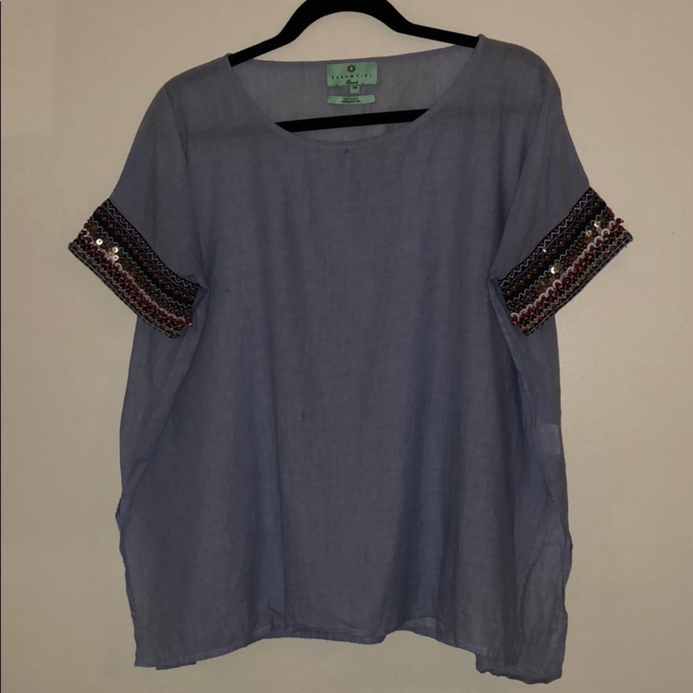 Essentiel Beach Top with Beaded Sleeve